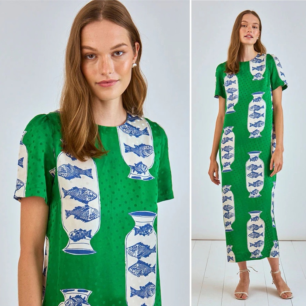 NWOT Hunter Bell Silk Valerie dress in Herring Green Size 4 *SOLD OUT* - Picture 3 of 10